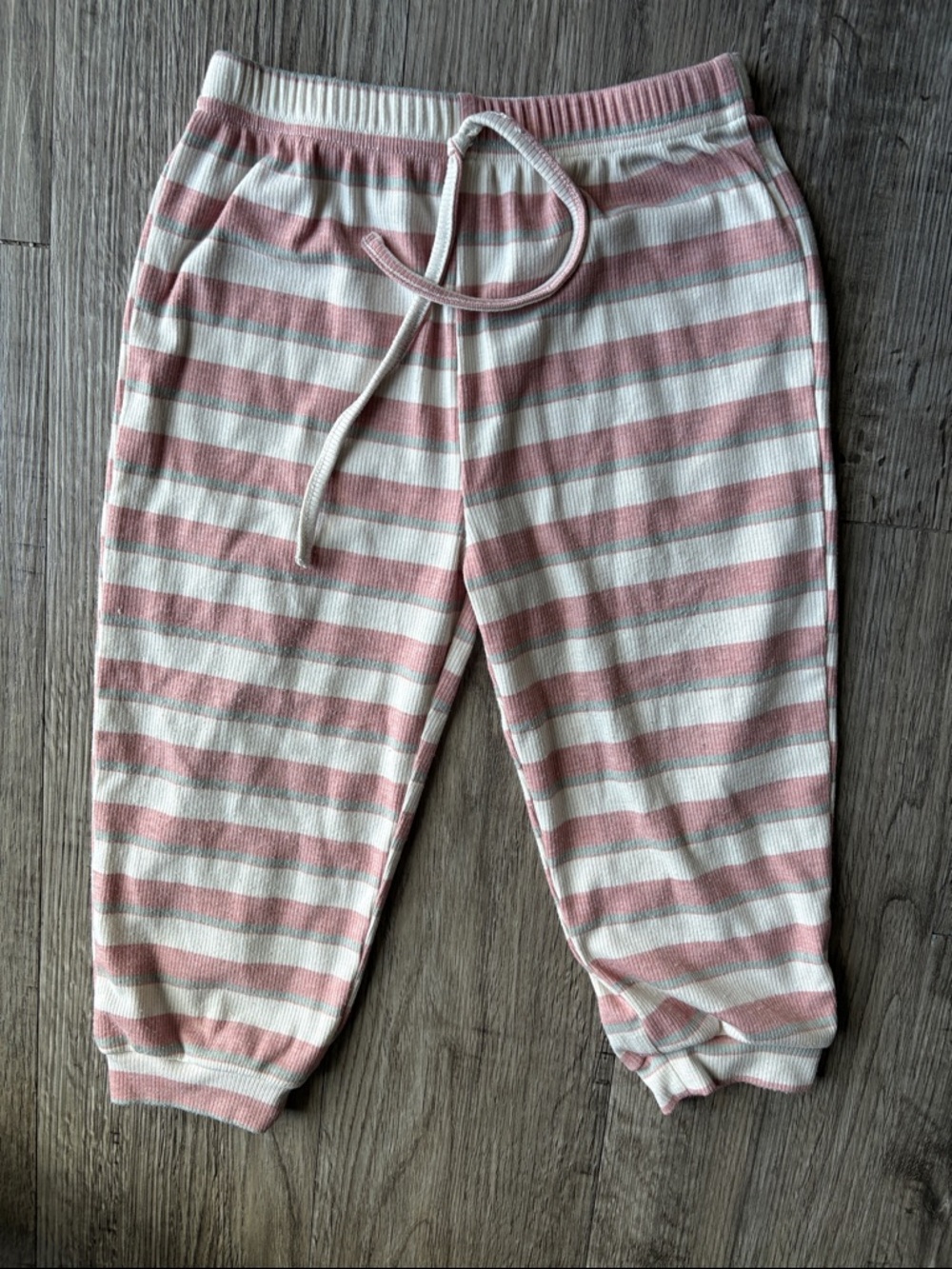 Girls Pink & White Striped P Set with Ruffle Shoulders - Picture 3 of 3